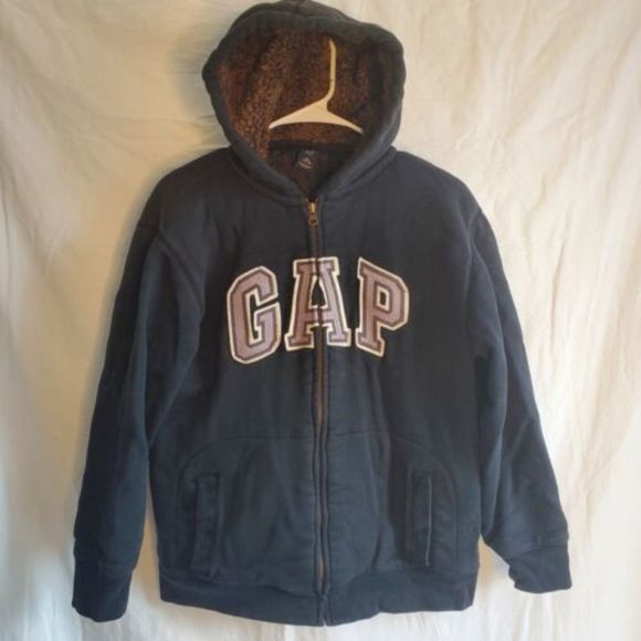 GAP Youth Size 2XL XXL Logo Zip Heavy Black Fur Hoodie - Picture 3 of 12